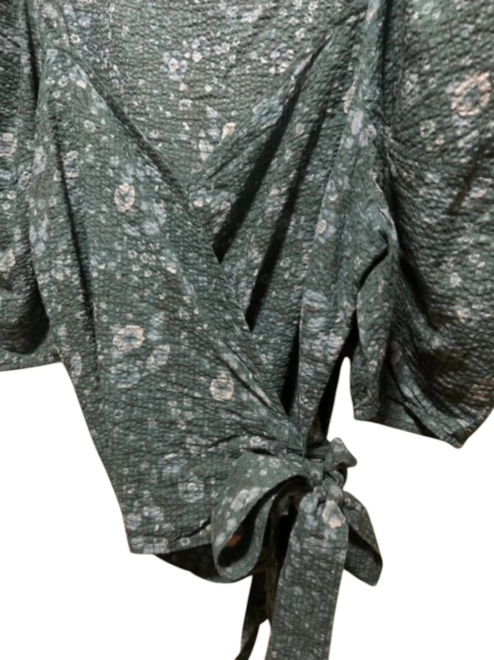 Madewell Teal Floral Puff-Sleeve Wrap Blouse
